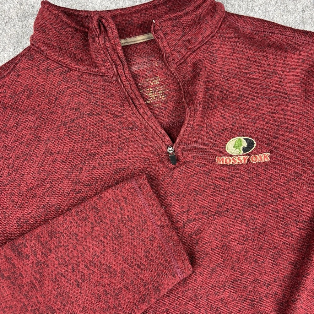 Mossy Oak 1/4 Zip Pullover Sweater Mens‎ Medium Red Knit Casual Outdoor Casual